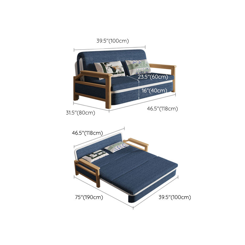 Scandinavian Blue Futon Sleeper Sofa Square Arms Futon and Mattress