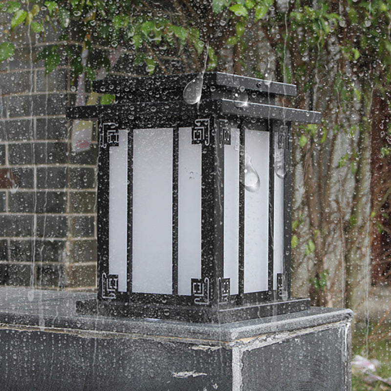 Metal Rectangular Shape Outdoor Lights Modern Style 1-Light Solar Pillar Lamp in Black