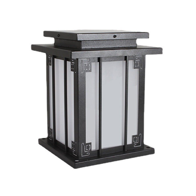 Metal Rectangular Shape Outdoor Lights Modern Style 1-Light Solar Pillar Lamp in Black