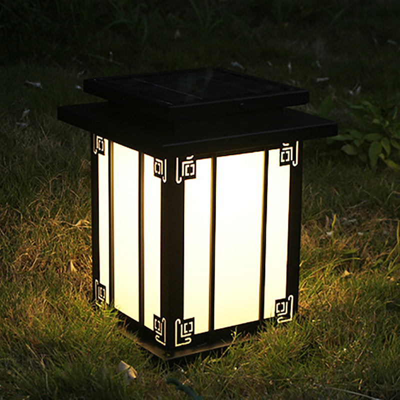 Metal Rectangular Shape Outdoor Lights Modern Style 1-Light Solar Pillar Lamp in Black