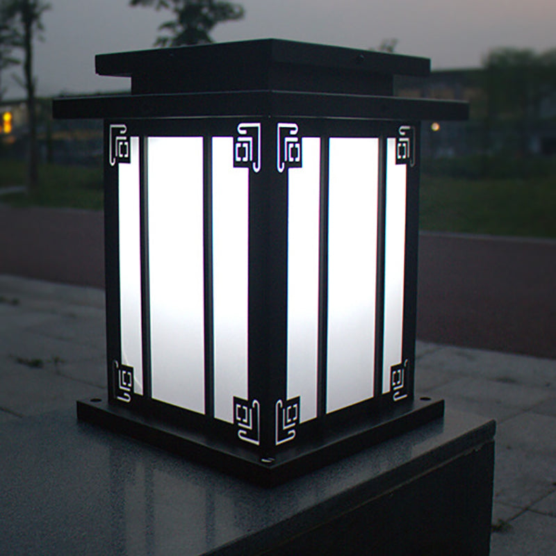 Metal Rectangular Shape Outdoor Lights Modern Style 1-Light Solar Pillar Lamp in Black