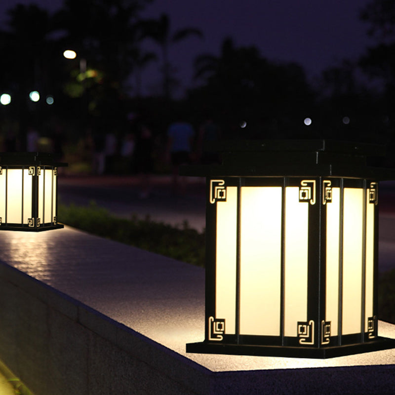Metal Rectangular Shape Outdoor Lights Modern Style 1-Light Solar Pillar Lamp in Black