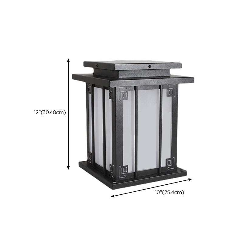 Metal Rectangular Shape Outdoor Lights Modern Style 1-Light Solar Pillar Lamp in Black