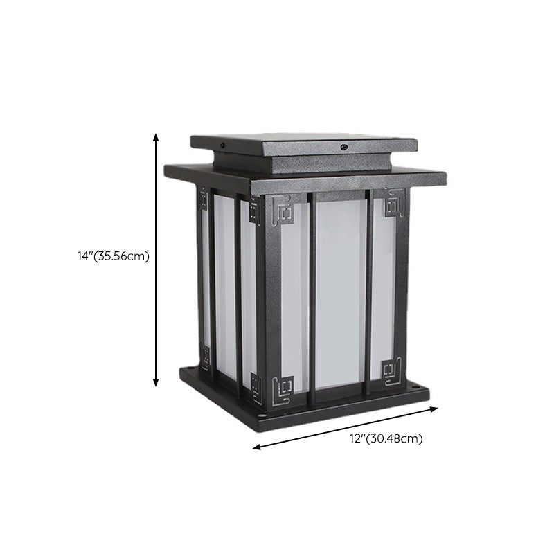 Metal Rectangular Shape Outdoor Lights Modern Style 1-Light Solar Pillar Lamp in Black