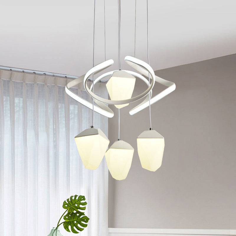 Pendre en cluster acrylique géométrique moderniste 4-Light White LED Suspension Laut de suspension avec faisceau de torsion