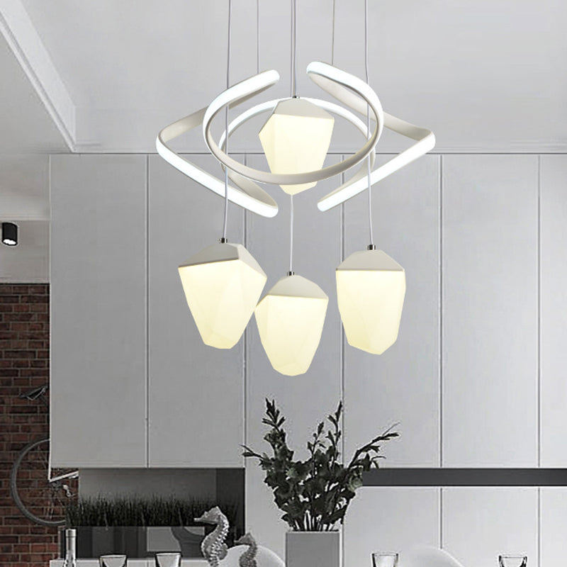 Pendre en cluster acrylique géométrique moderniste 4-Light White LED Suspension Laut de suspension avec faisceau de torsion