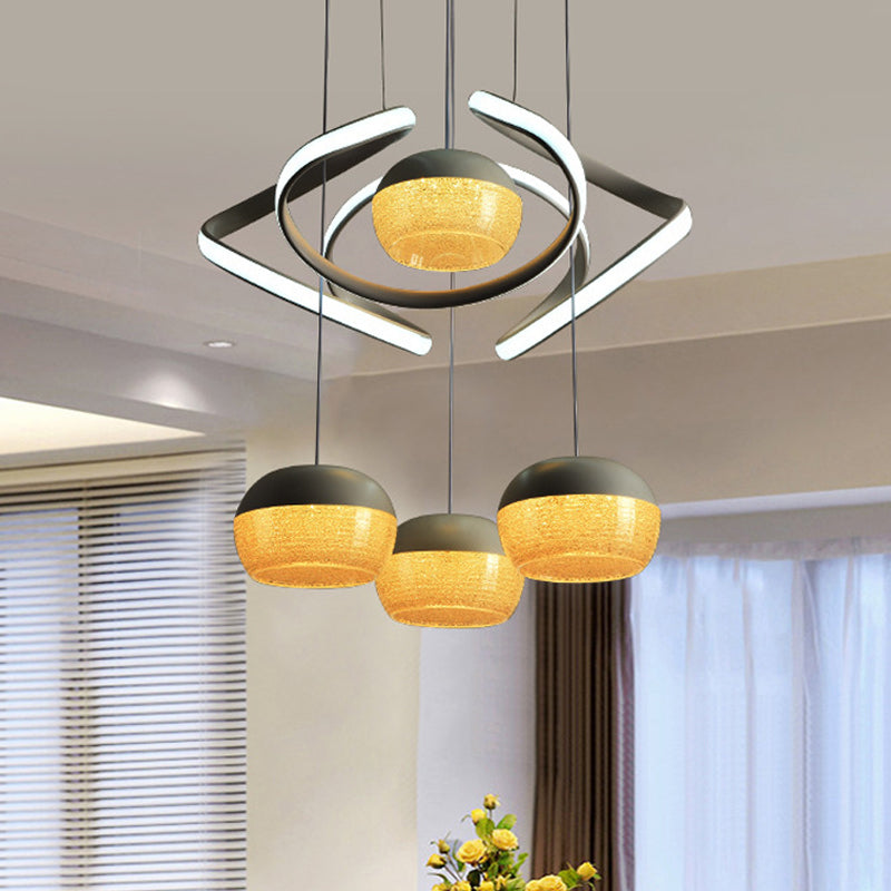 Grappe ovale gris moderniste moderniste 4 lumières acrylique LED suspendu lampe à lampe avec faisceau de torsion