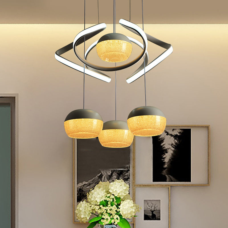 Grappe ovale gris moderniste moderniste 4 lumières acrylique LED suspendu lampe à lampe avec faisceau de torsion