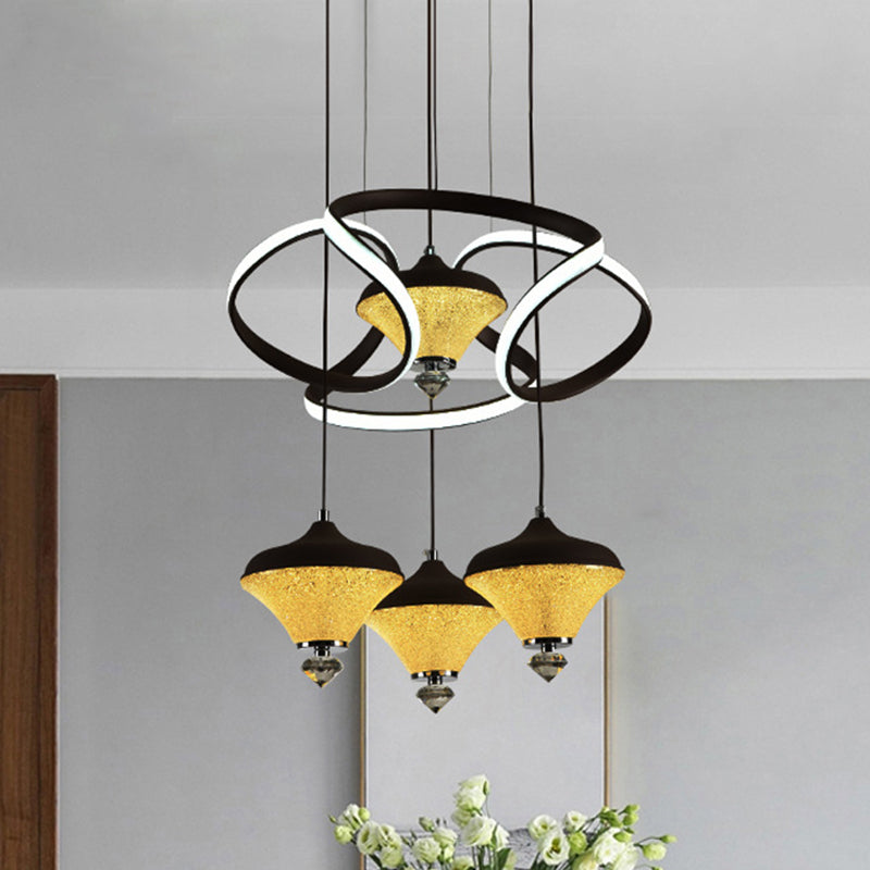 Gyroscope LED multi-léger pendentif moderniste acrylique 4 lumières Black Wave suspendu le plafond