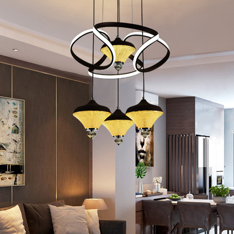 Gyroscope LED multi-léger pendentif moderniste acrylique 4 lumières Black Wave suspendu le plafond