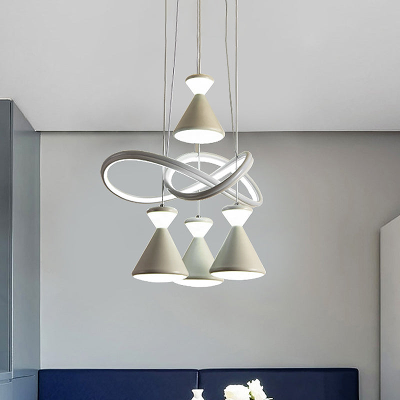 Salle à manger 4-LIGHT LED PENDANT PENDANT CONTIFIBORAIRE ÉCLAIRAGE DE PORTAGE BLANC CONtemporaine avec une teinte acrylique de sablier