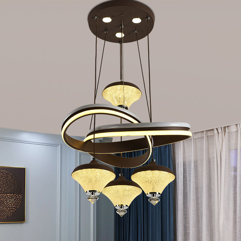 Gyroscope noir Multi Light Pendant Contemporain 4-LIGHT LED SUSPENSION LED avec étagère torsadée