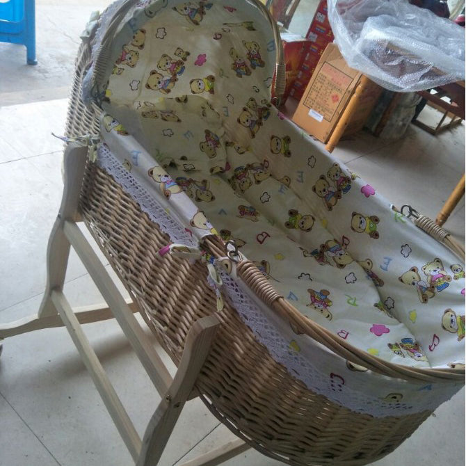 Newborn Wicker Co-Sleeper & Bedside Bassinets with 4 Wheels Rectangle Side Crib