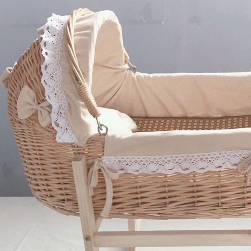 Newborn Wicker Co-Sleeper & Bedside Bassinets with 4 Wheels Rectangle Side Crib