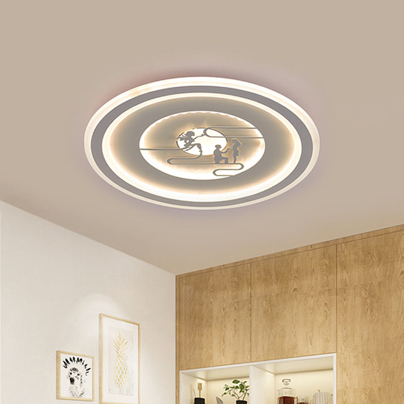 Circle Acrylic Flush Mount Lighting Minimalist LED White Flush Lamp Fixture with Lovers Pattern