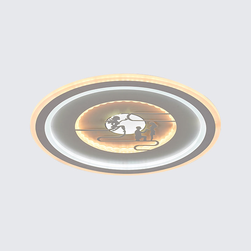 Circle Acrylic Flush Mount Lighting Minimalist LED White Flush Lamp Fixture with Lovers Pattern