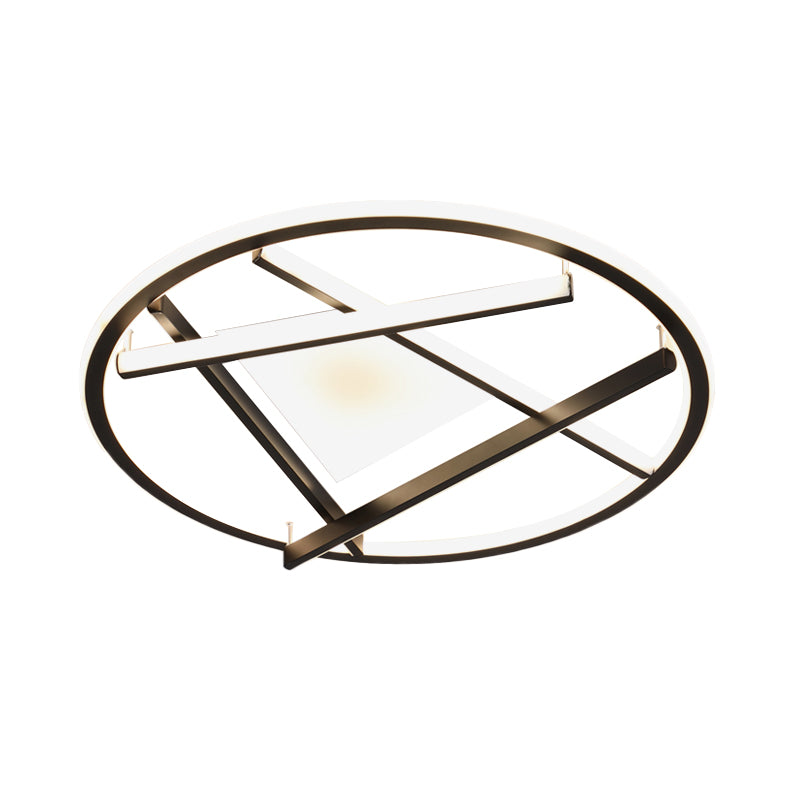 16"/19.5" W Acrylic Ring and Linear Flush Mount Minimalist LED Flush Ceiling Light Fixture in Black, White/Warm Light