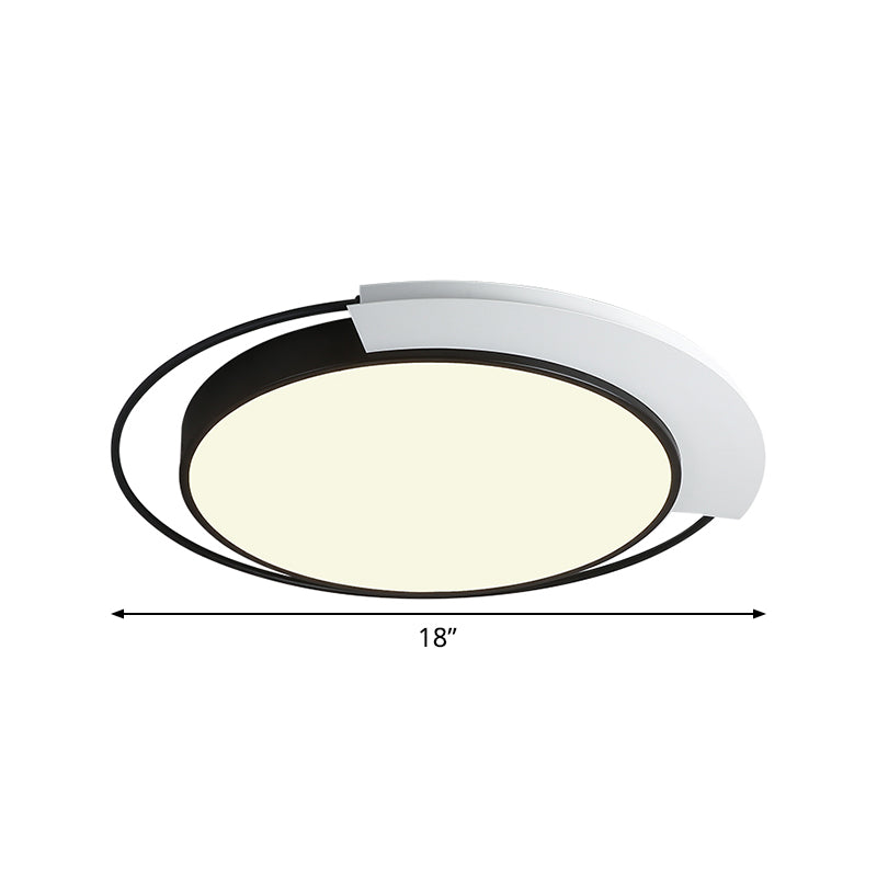 Round Metal Ceiling Flush Modernism White and Black LED Flush Mounted Light in White/Warm Light for Bedroom, 18"/21.5" W