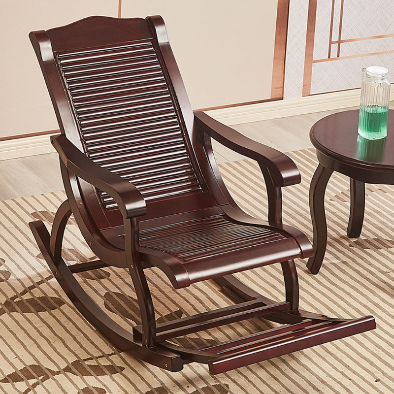 Retro Dark Brown Rocking Chair Solid Wood Reclining Rocker Chair for Home