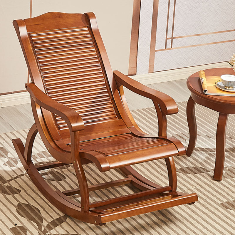 Retro Dark Brown Rocking Chair Solid Wood Reclining Rocker Chair for Home