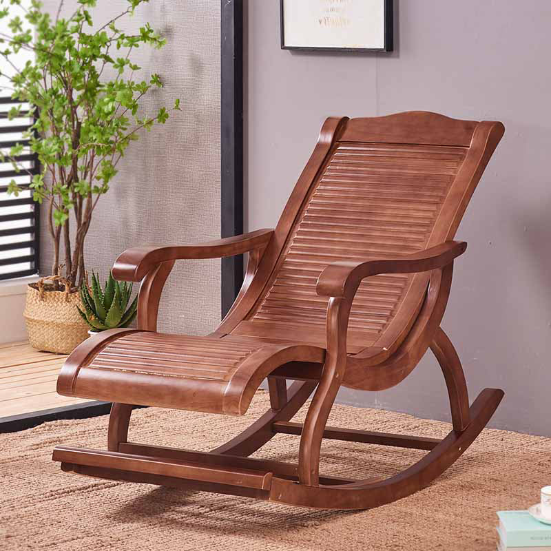 Retro Dark Brown Rocking Chair Solid Wood Reclining Rocker Chair for Home
