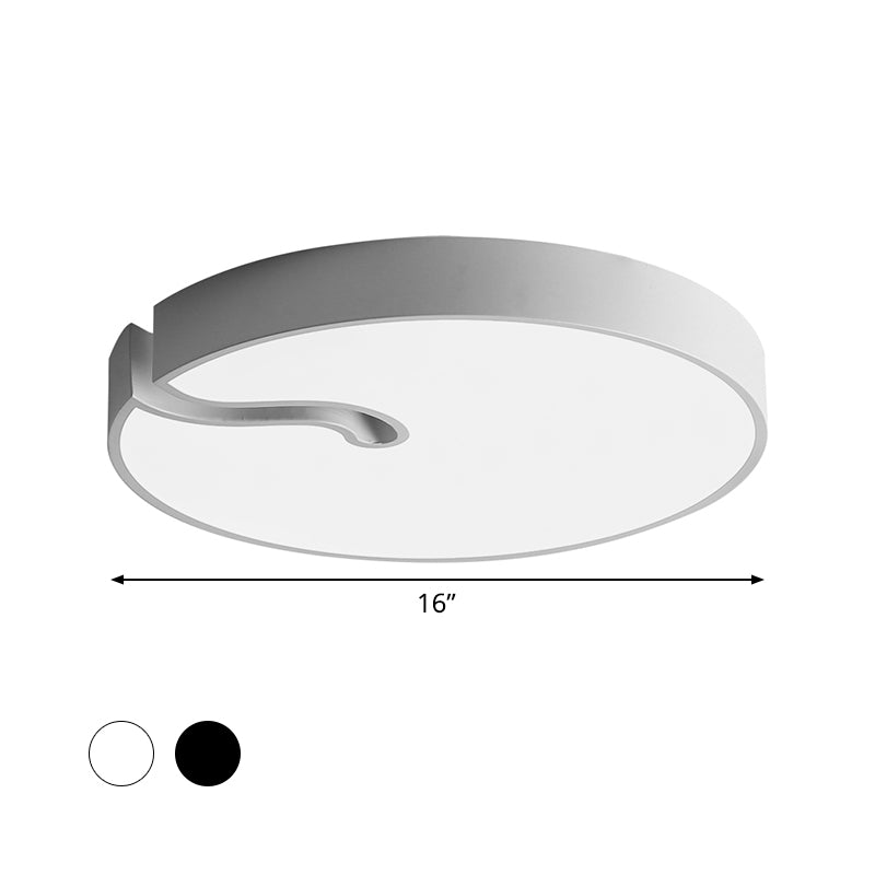 Drum Flush Mount Lighting Modern Metallic 16"/19.5" Dia LED Bedroom Flush Ceiling Lamp Fixture in White/Black