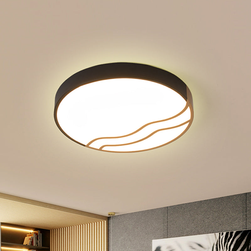 Minimalismus Drum Flush Beleuchtung Eisen LED Schlafzimmer Flush Einbauleuchte in Weiß/Gold und Schwarz, 16"/14" Dia