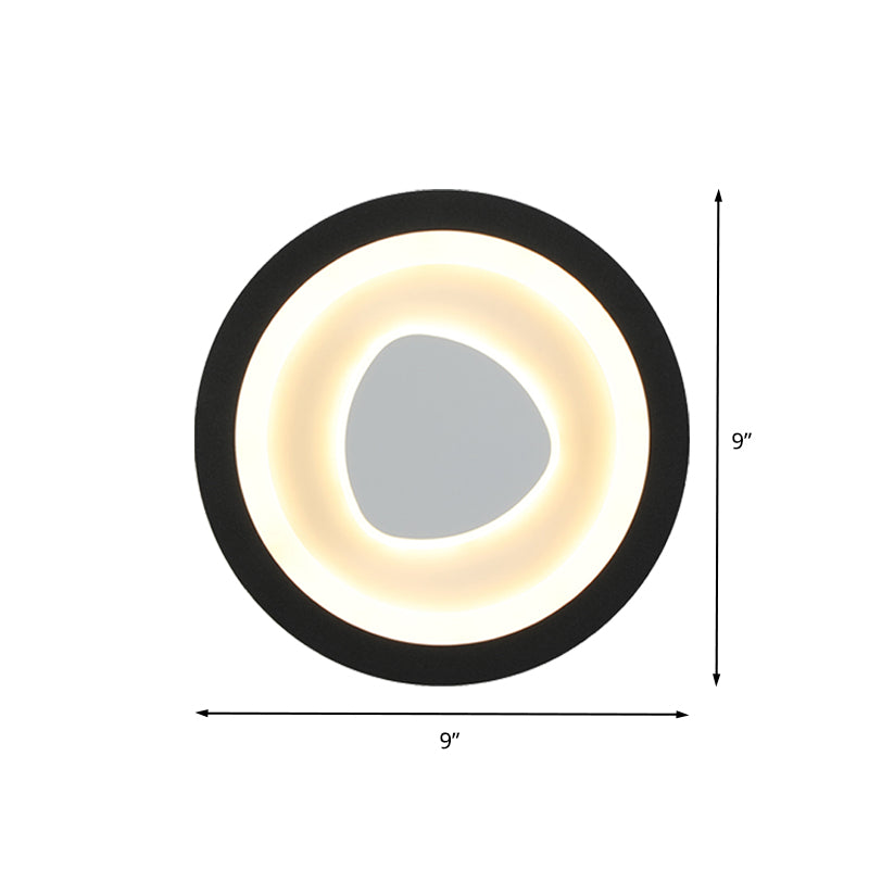Cercle simple et triangle luminaire mural Metal LED Ponce d'angle en noir avec une teinte acrylique