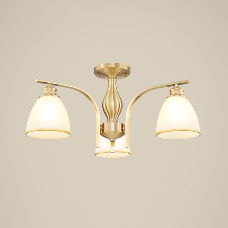 American Style Ceiling Light Cone Shape Ceiling Lamp with Glass Shade for Bedroom
