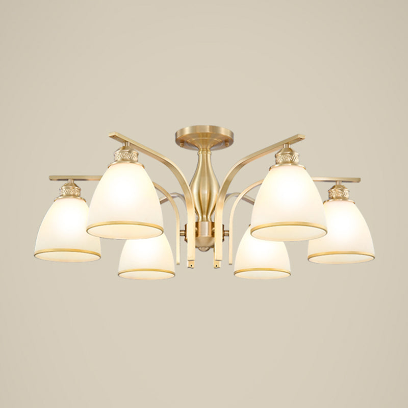 American Style Ceiling Light Cone Shape Ceiling Lamp with Glass Shade for Bedroom