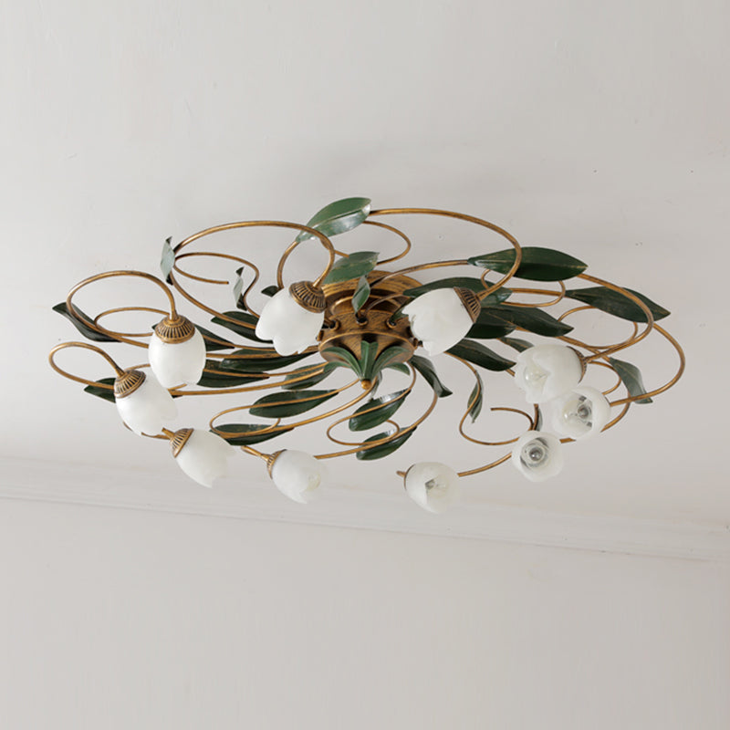 American Style Ceiling Light Iron Ceiling Lamp with Glass Shade for Bedroom