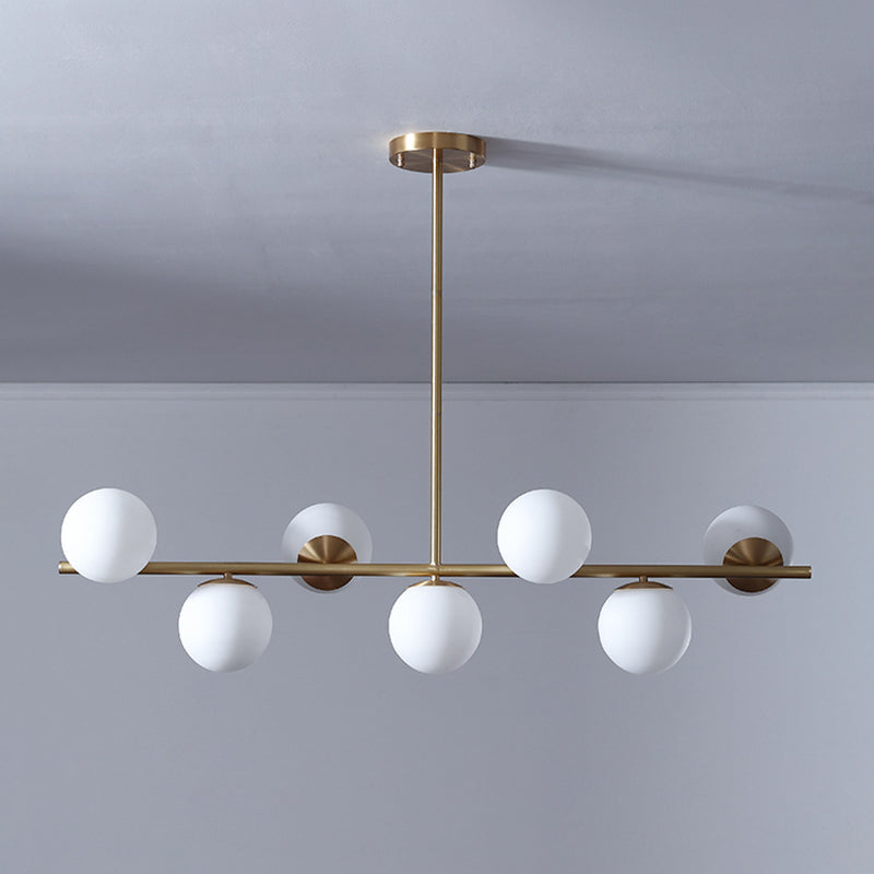 Ball Shape Glass Chandelier Modern Style 7 Lights Island Ceiling Light in Gold