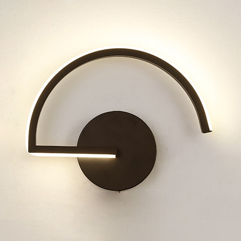 Black Semicircle Wall Light Minimalist LED Iron Wall Mount Sconce for Bedroom in Warm/White Light