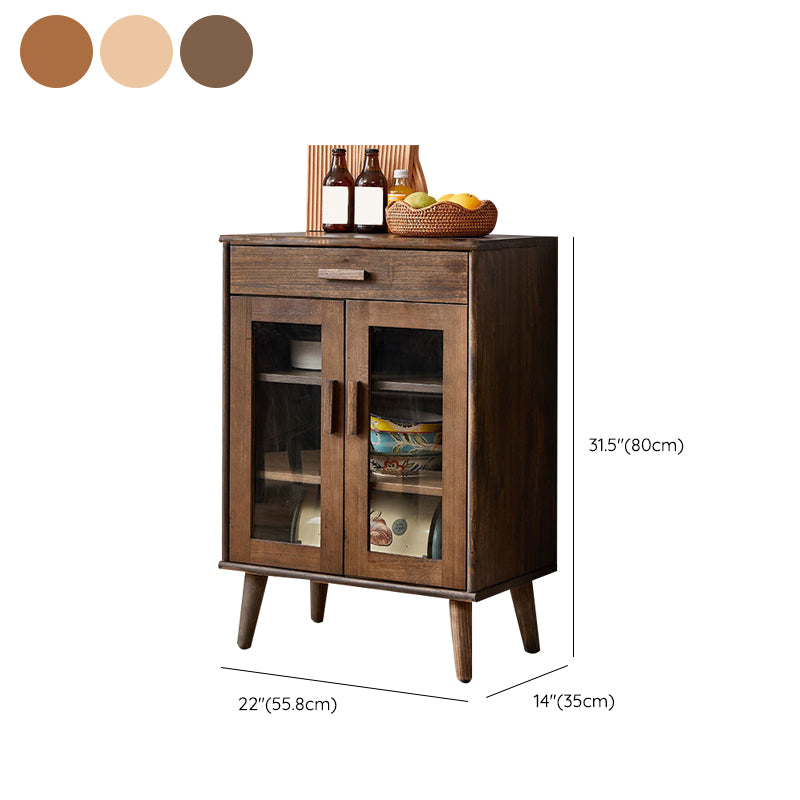 Contemporary Glass Doors Display Stand Solid Wood Storage Cabinet for Living Room