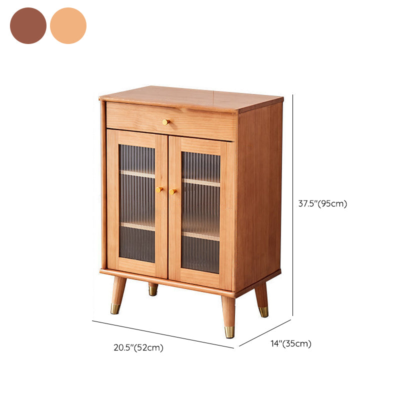 Contemporary Glass Doors Display Stand Solid Wood Storage Cabinet for Living Room