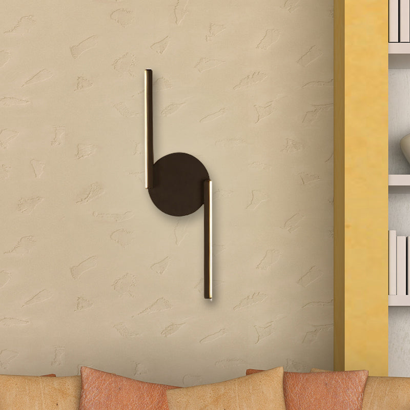 Double Line Wall Lighting Modern Iron LED Black Wall Mount Lamp Fixture with Circle Backplate in Warm/White Light