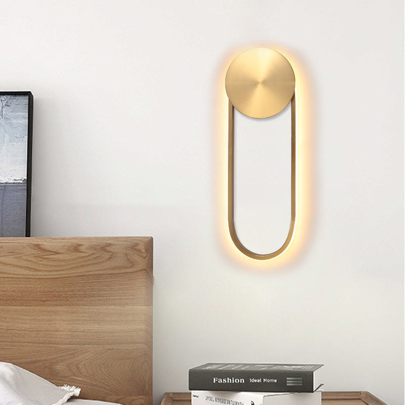 Brass Arc Shape Sconce Light Fixture Postmodern LED Metal Wall Mounted Lamp for Bedroom
