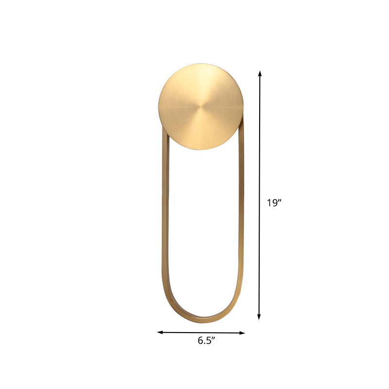 Brass Arc Shape Sconce Light Fixture Postmodern LED Metal Wall Mounted Lamp for Bedroom