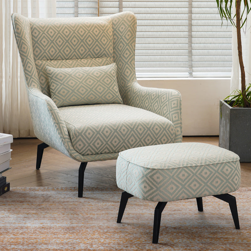 Fabric Lounge Chair Flared Arms Plaid Side Chair with Black Legs