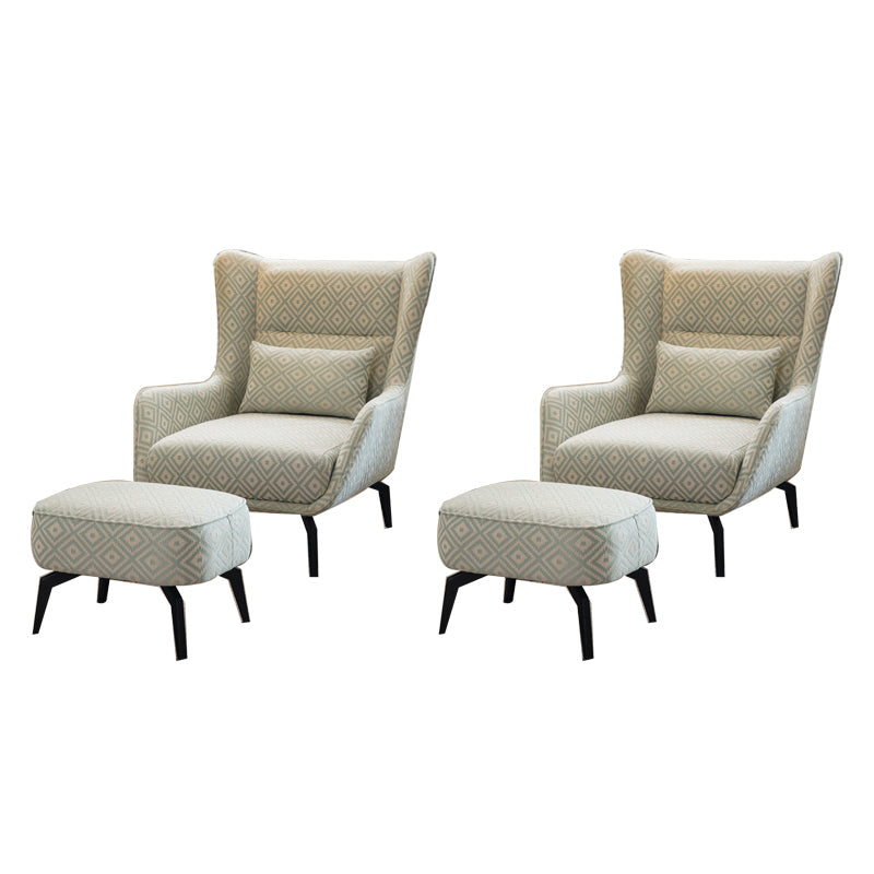 Fabric Lounge Chair Flared Arms Plaid Side Chair with Black Legs
