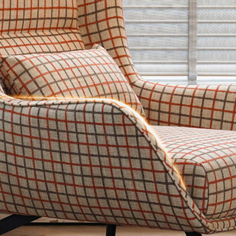 Fabric Lounge Chair Flared Arms Plaid Side Chair with Black Legs