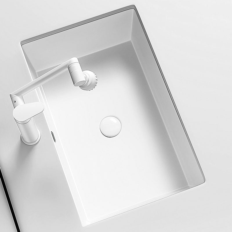 Modern Undermount Bathroom Sink Porcelain with Overflow and Faucet Basin Sink