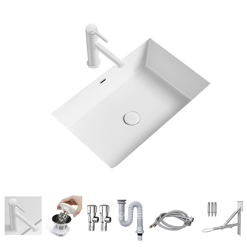 Modern Undermount Bathroom Sink Porcelain with Overflow and Faucet Basin Sink