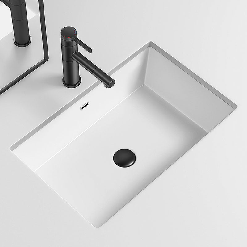 Modern Undermount Bathroom Sink Porcelain with Overflow and Faucet Basin Sink