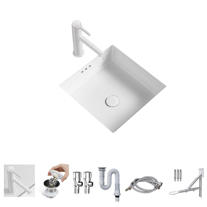 Modern Undermount Bathroom Sink Porcelain with Overflow and Faucet Basin Sink