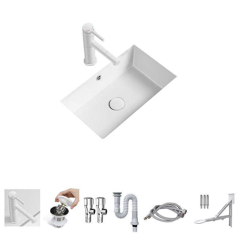 Modern Undermount Bathroom Sink Porcelain with Overflow and Faucet Basin Sink