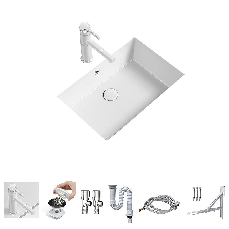 Modern Undermount Bathroom Sink Porcelain with Overflow and Faucet Basin Sink