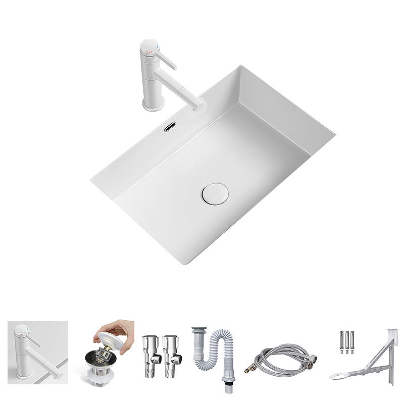 Modern Undermount Bathroom Sink Porcelain with Overflow and Faucet Basin Sink
