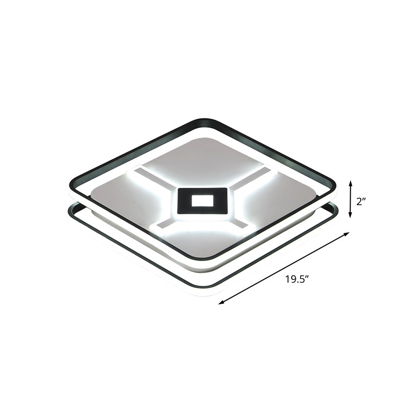 LED Bedroom Flush Mount Light Fixture Modern Black Ceiling Flush with Squared Acrylic Shade in White/Warm Light