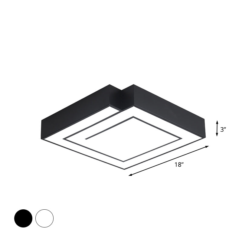 Iron Square Flush Mount Lighting Simple 18"/21.5" W LED Flush Ceiling Lamp in White/Black for Bedroom, White/Warm Light